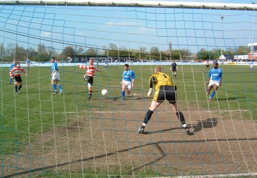 Stuart Booth takes a strike on goal