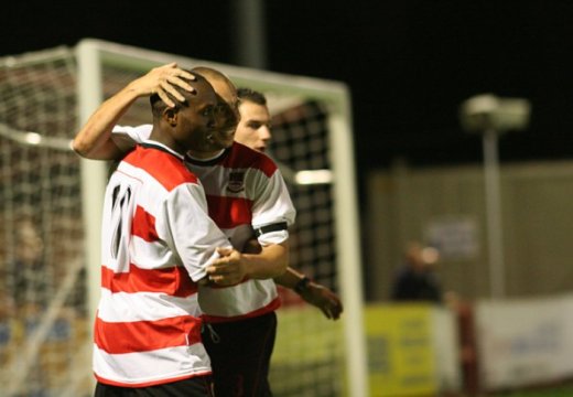 Sankoh is embraced by skipper Sobihy