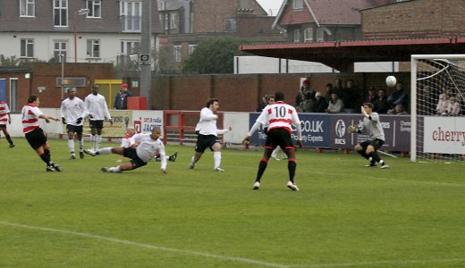 Bobby Traynor strikes against the crossbar