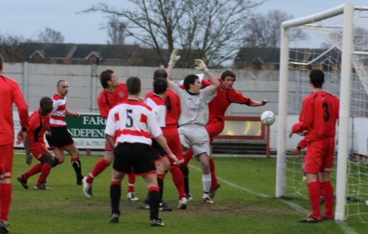 Simon Huckle's header sails just wide of the target