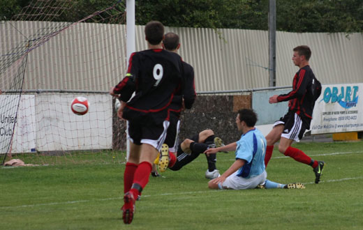 Bobby Traynor pokes in his second goal