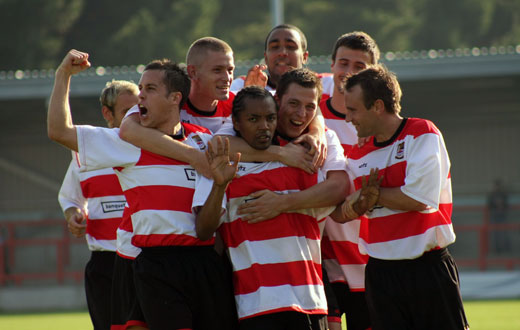 Team mates congratulate Dean Lodge