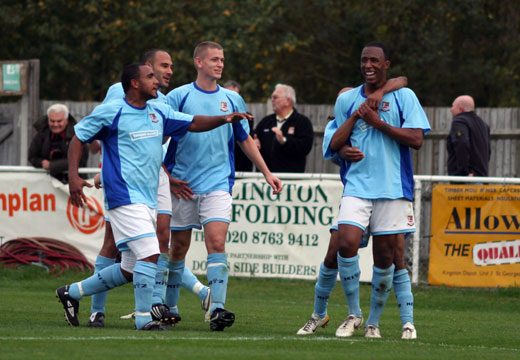 Team mates congratulate Carl Wilson-Denis after the third goal