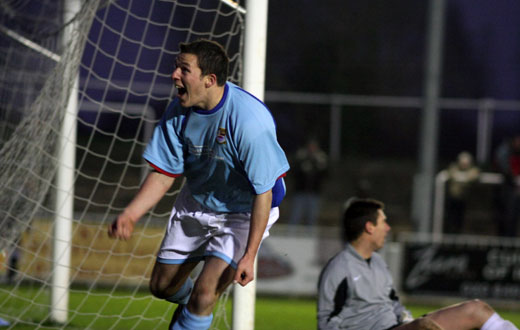 Bobby Traynor celebrates the third goal