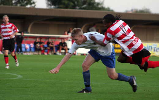 Dean Lodge upended in the box