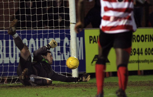 Andrej Pernecky saves the free kick...