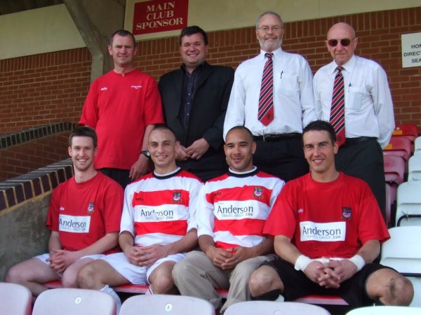 (Back): Alan Dowson, Mark Anderson, Malcolm Winwright, Gerry Petit. (Front): Wayne Finnie, Simon Sobihy, Jon Coke, Luke Garrard