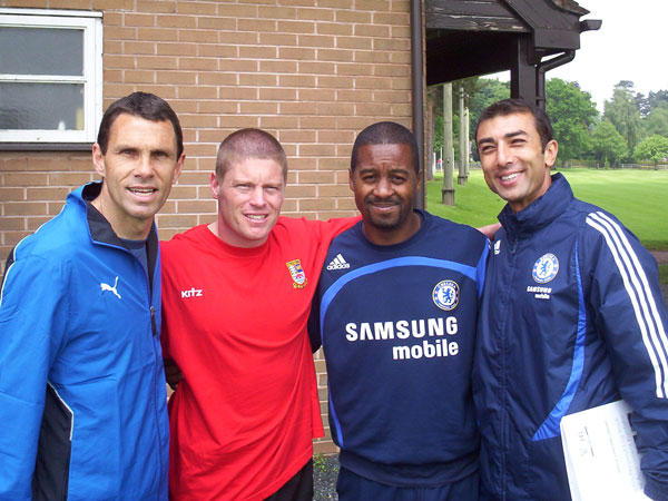 Tottenaham Hotspur assistant manager Gus Poyet and Chelsea's Roberto DiMatteo